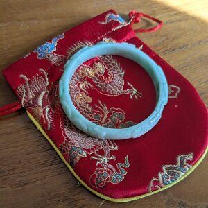 Vintage Hand-Carved Jade or Jadeite Bangle Bracelet - Translucent Pale Green